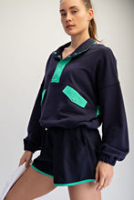 Load image into Gallery viewer, French Terry colorblock Navy and Green two piece set

