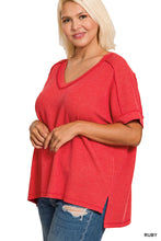 Load image into Gallery viewer, Plus Basic ribbed ruby red  V-neck casual top
