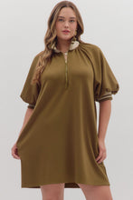 Load image into Gallery viewer, Plus Bethenny- Thick High Collared loose fit Olive dress with pockets
