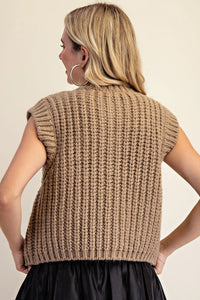 Lyndy- Taupe thick knit Gold Button Vest