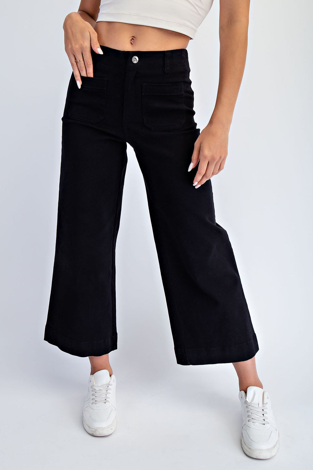 Black Cropped twill wide leg pants