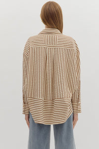 Oxford- Chocolate striped textured button up top
