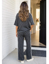 Load image into Gallery viewer, Two piece gray animal print wide leg set with side stripe details
