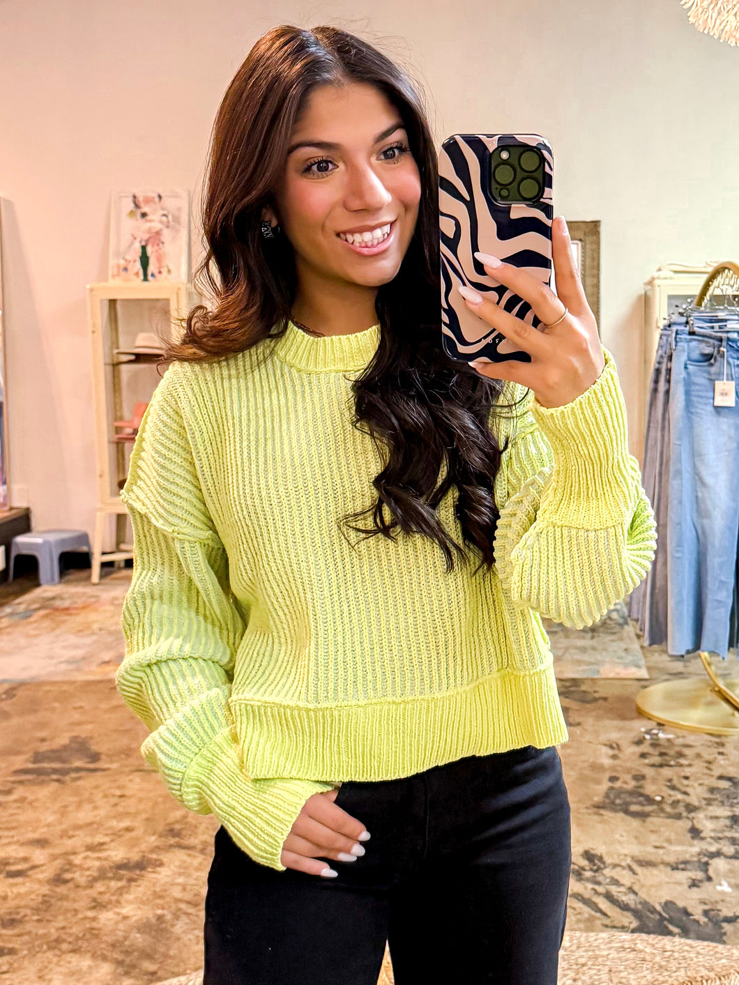 Aspen- Chunky Cropped lemon two tone brig & cream sweater