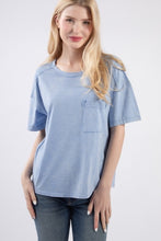 Load image into Gallery viewer, PLUS TARA- Designer inspired washed Blue pocket tee
