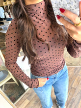 Load image into Gallery viewer, Mesh polka dot brown long sleeve top
