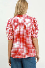 Load image into Gallery viewer, Gingham print red and white collar top
