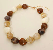Load image into Gallery viewer, Neutral Chunky Marbled Resin Pebble Beaded Statement Necklace
