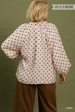 Load image into Gallery viewer, UMGEE Plus Ecru Polka Dot Split Neck Blouse with Ruffle Cuffs
