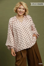 Load image into Gallery viewer, UMGEE Plus Ecru Polka Dot Split Neck Blouse with Ruffle Cuffs
