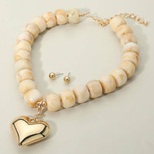 Load image into Gallery viewer, Puffy Metal Heart Pendant Chunky Beaded Statement Necklace
