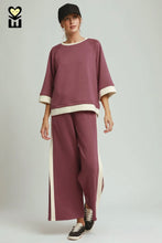 Load image into Gallery viewer, UMGEE -LUXEKNIT two piece wide leg coco Marsala/cream set
