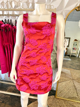Load image into Gallery viewer, LETA- Red/ dark fuchsia jacquard detachable back bow mini dress
