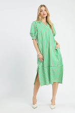 Load image into Gallery viewer, UMGEE- Striped v neck green midi length dress
