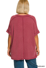 Load image into Gallery viewer, Plus Basic ribbed Burgundy V-neck casual top (Copy)
