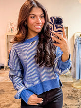 Load image into Gallery viewer, Aspen- Chunky Cropped Blue two tone brig &amp; cream sweater
