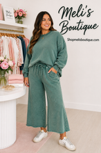 Load image into Gallery viewer, Plus Washed dark green  fleece two piece cropped wide leg sweatsuit

