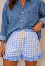 Load image into Gallery viewer, Meli’s Collection light blue gingham/ stripe detailed shorts- from Kennett with love
