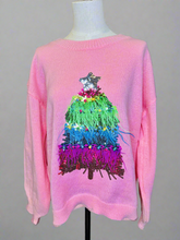 Load image into Gallery viewer, FUZZY TREE- Pink sweater featuring a fuzzy/ colorfull bead tree
