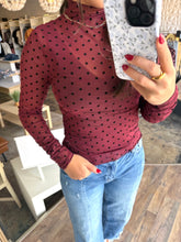 Load image into Gallery viewer, Mesh polka dot wine long sleeve top
