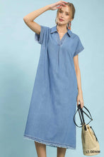 Load image into Gallery viewer, UMGEE- Denim collar neck midi length denim dress
