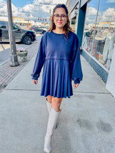 Load image into Gallery viewer, LILY- LONG SLEEVE FRENCH TERRY KNIT PLEATED DRESS
