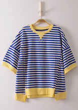 Load image into Gallery viewer, Blue striped oversized top with butter yellow details
