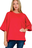 Ruby Red SCUBA ROUND NECK TOP WITH SIDE SLITS