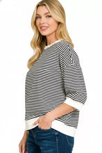 Load image into Gallery viewer, Black and white striped quarter sleeve top

