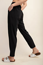 Load image into Gallery viewer, PLUS TWYLA- Black designer inspired crinkle woven ankle pants
