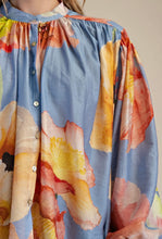 Load image into Gallery viewer, Natali- Blue floral print voluminous button up blouse V28 LLL
