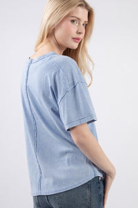 PLUS TARA- Designer inspired washed Blue pocket tee