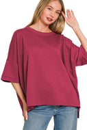 Cabernet SCUBA ROUND NECK TOP WITH SIDE SLITS