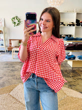 Load image into Gallery viewer, Gingham print red and white collar top
