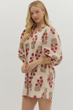 Load image into Gallery viewer, Tara- Red Ecru Floral pattern band Collar V neck dress
