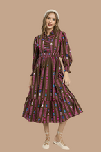 Load image into Gallery viewer, Lala- Midi length chocolate printed Umgee exclusive dress
