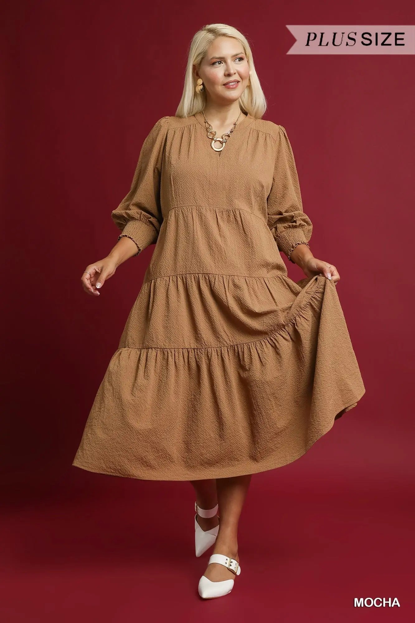 textured tiered midi dress Umgee Textured Tiered Midi Dress in Blush Zulily