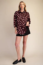 Load image into Gallery viewer, Burgundy oversized button up polka dot shirt
