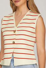 Load image into Gallery viewer, NITSA- Red striped sleeveless vest gold buttons
