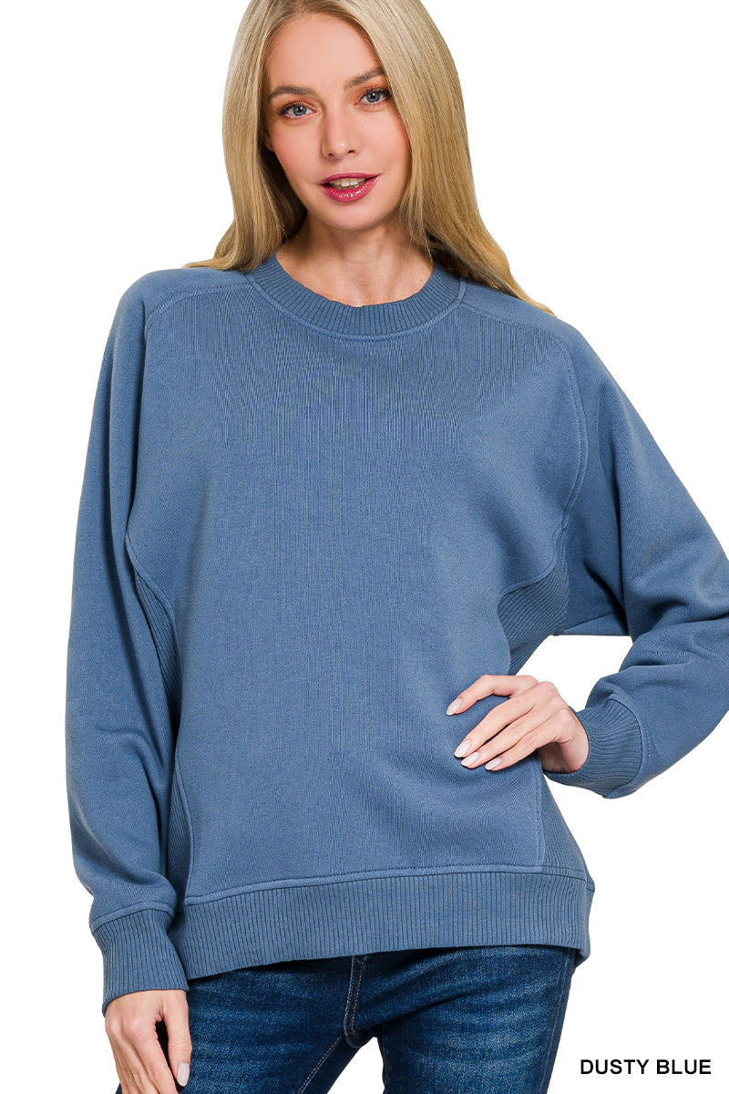 Morgan- Dusty Blue Ribbed side raglan sweatshirt