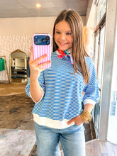 Load image into Gallery viewer, Ocean blue STRIPED CONTRAST TRIM RIB BANDED TOP
