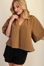 Load image into Gallery viewer, Zee- Deep Mocha Textured Puff sleeve top
