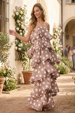 Load image into Gallery viewer, Tiered mocha Polka dot maxi dress
