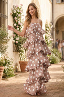 Tiered mocha Polka dot maxi dress