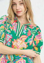 Load image into Gallery viewer, Emerald Jacquard Paisley Print Puff Sleeve Tunic Dress
