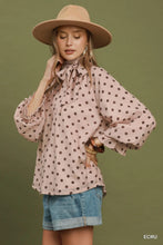 Load image into Gallery viewer, UMGEE Ecru Polka Dot Split Neck Blouse with Ruffle Cuffs
