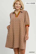 Load image into Gallery viewer, UMGEE Plus Geometric print chestnut half zip contrast dress
