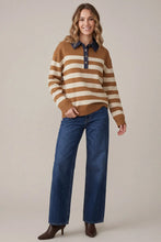 Load image into Gallery viewer, Caramel STRIPE SWEATER TOP WITH DENIM COLLAR
