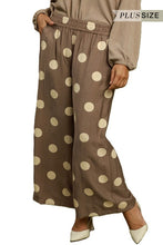 Load image into Gallery viewer, Plus UMGEE wide leg cropped mocha polka dot trouser

