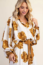 Load image into Gallery viewer, Dalia- Camel Large Floral Print wide leg button down top
